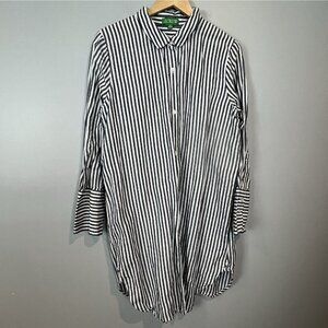 J. Crew Shirtdress Size XL Gray White Stripe Button Up Linen Blend Coastal
